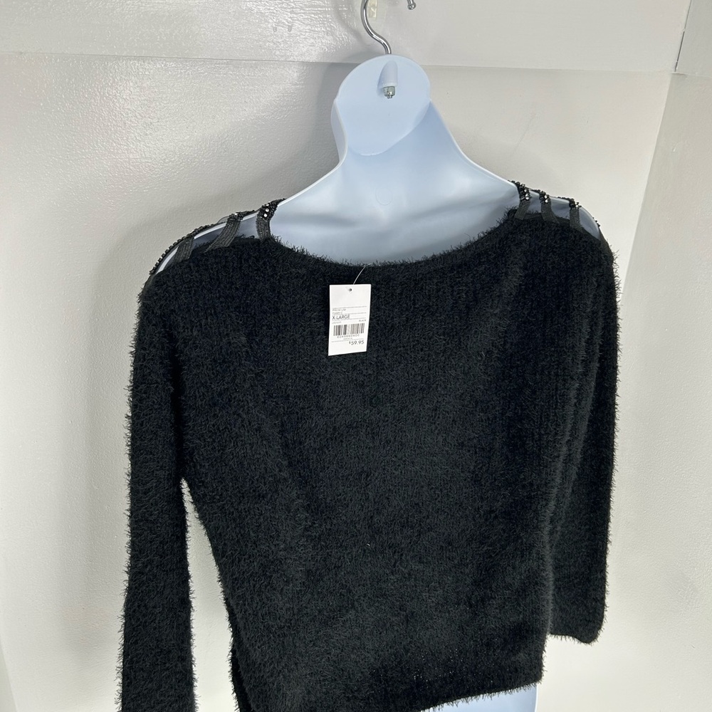 Buckle Black NWT BKE Glitz Eyelash Knit Sweater Size XL Rhinestones Fuzzy - Picture 10 of 14
